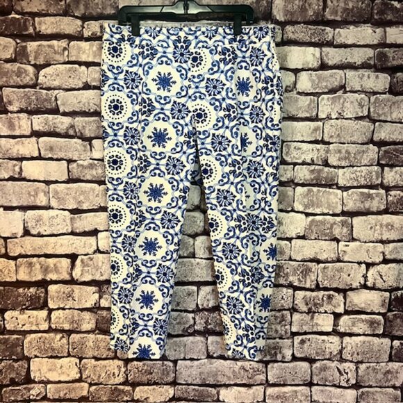 Talbots Blue & White Crop Pants Size 14 - Picture 1 of 8